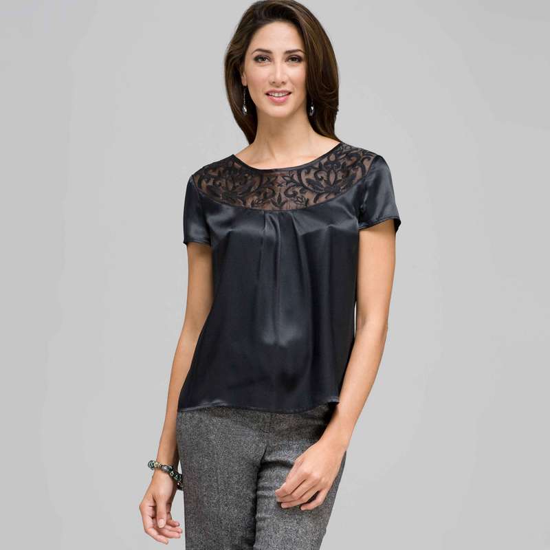 Organza Burnout Blouse, Black, large image number 0