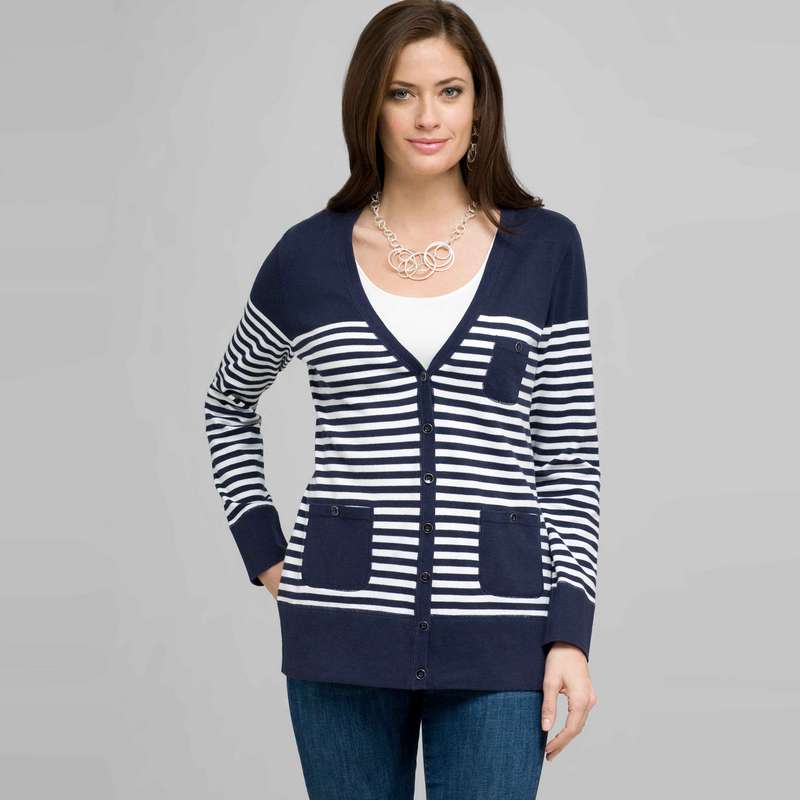 Navy and White Striped Cardigan, swiss navy & white, large image number 0